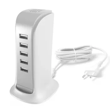 Dudao 5x Φορτιστής USB με ενσωματωμένο καλώδιο ρεύματος EU Λευκό (A5EU)