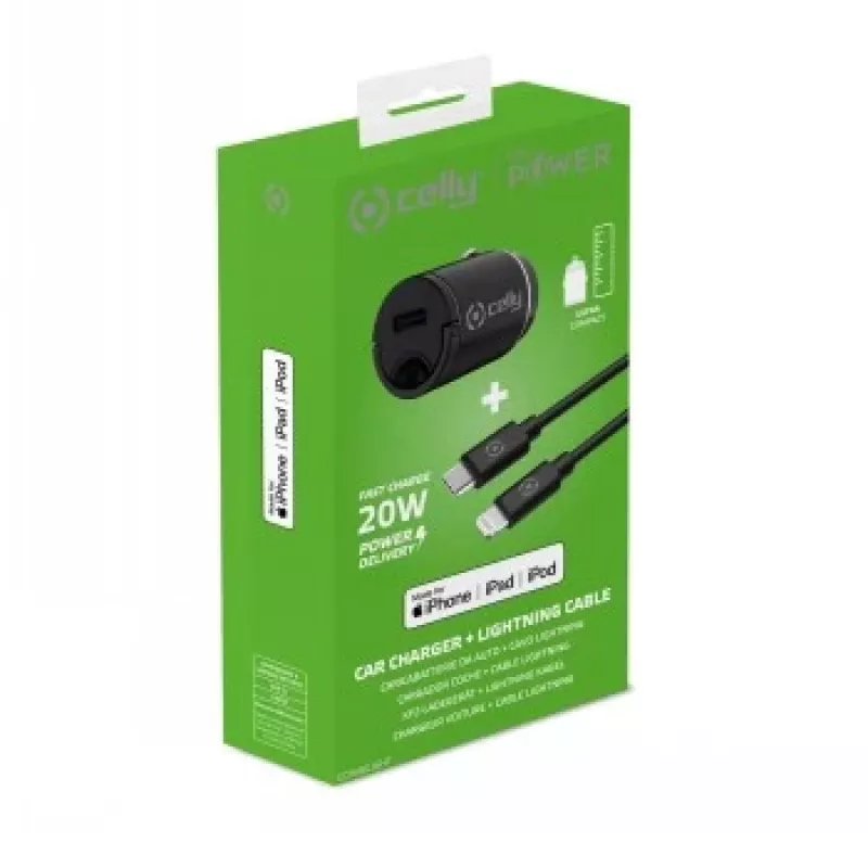 CELLY CCMINILIGHT – φορτιστής αυτοκινήτου USB-C + καλώδιο USB-C σε Lightning 20W [PRO POWER]