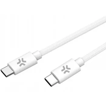 CELLY USBCUSBCCOTT - καλώδιο USB-C σε USB-C βαμβακερή πλέξη λευκό (Power Delivery)