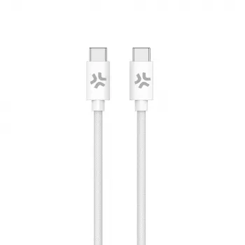 CELLY USBCUSBCCOTT - καλώδιο USB-C σε USB-C βαμβακερή πλέξη λευκό (Power Delivery)