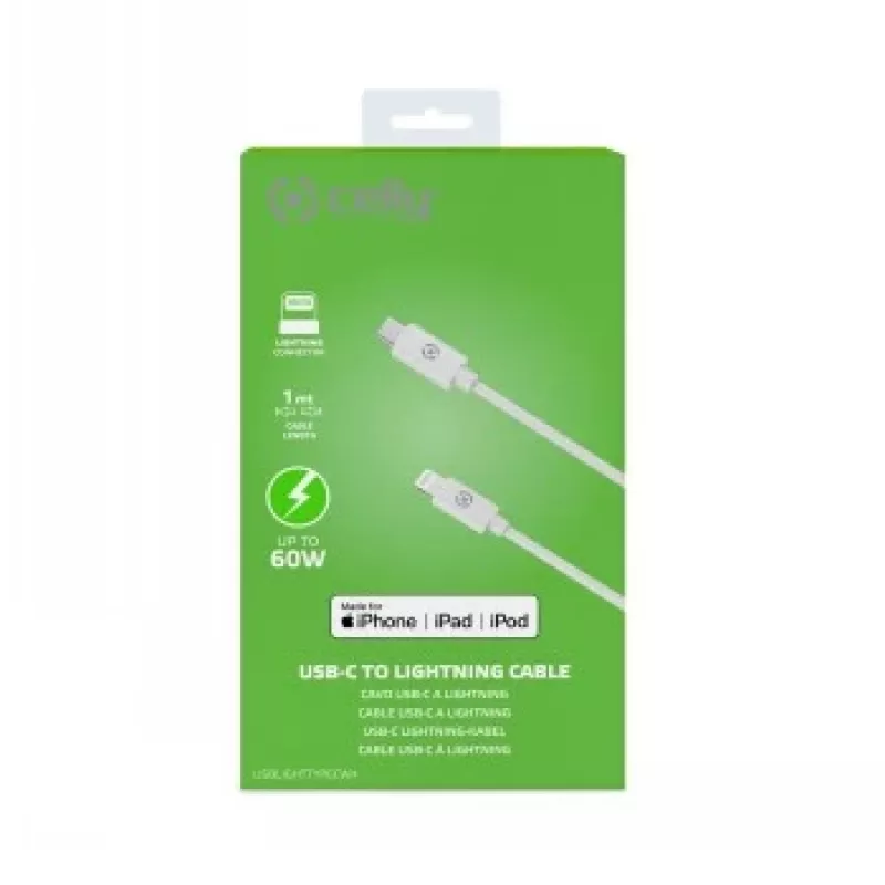 CELLY καλώδιο Lightning σε USB-C 60W - 1,2m λευκό MFi πιστοποιημένο