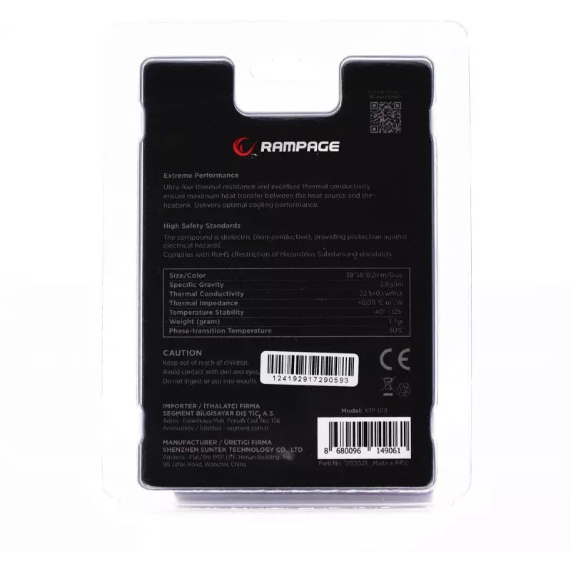 Rampage Termopad XTP-001 Θερμοαγώγιμο Pad 38×38×0,2 mm PTM