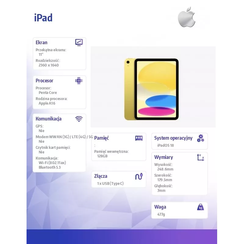 Apple iPad 10.9 11. Generation (2025) 128GB WiFi - κίτρινο