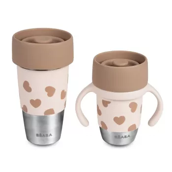 Beaba Mini & Me BigLove Σετ ανοξείδωτων ποτηριών για μητέρα και παιδί 360° ποτήρι εκπαίδευσης 2 τεμ.