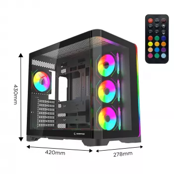 Rampage LYRON Mid Tower Gaming Κουτί PC, 7x ARGB PWM Ανεμιστήρες, Tempered Glass, Μαύρο