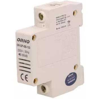 ORNO OR-DP-SB-133 Ενσύρματο Κουδούνι Πόρτας, Ράγα DIN 1 Μονάδα, 230V AC, 85 dB, Λευκό/Γκρι