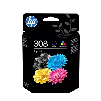 HP 308 μαύρο/τρίχρωμο γνήσια δοχεία μελανιού combo pack (συσκευασία 2 τεμ.)