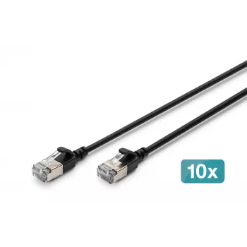DIGITUS CAT 6A F-FTP Slim patch καλώδιο, 0,5 m, μαύρο, συσκευασία 10 τεμ., LSZH, 10Gbps, RJ45