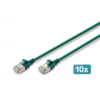 DIGITUS CAT 6A F-FTP Slim patch καλώδιο, 0,5 m, πράσινο, συσκευασία 10 τεμ.