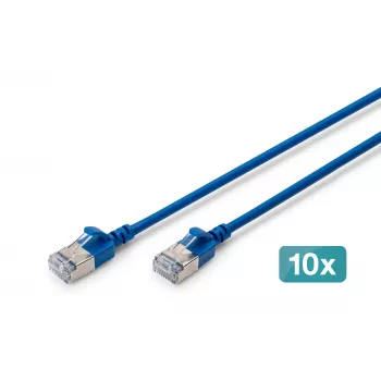 DIGITUS CAT 6A F-FTP Slim patch καλώδιο, 0,5 m, μπλε, συσκευασία 10 τεμ.