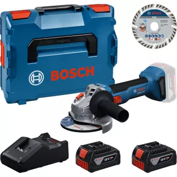 Bosch Professional GWS 18V-11 S επαναφορτιζόμενος γωνιακός τροχός σετ με 2x 4,0Ah μπαταρίες, φορτιστή και L-BOXX