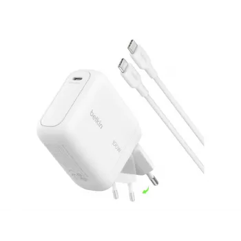 Belkin BOOSTCHARGE 100W USB-C GaN Τροφοδοτικό με καλώδιο USB-C σε USB-C 1,5m - Λευκό