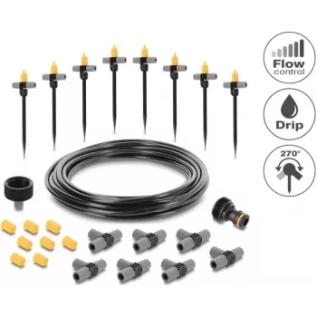 Delock σετ Micro-Drip για γλάστρες – Πλήρες σετ στάγδην άρδευσης για φυτά γλάστρας, 10 φυτά, κύριος σωλήνας 15 m, ρυθμιζόμενοι σταλάκτες, ανθεκτικό στην UV