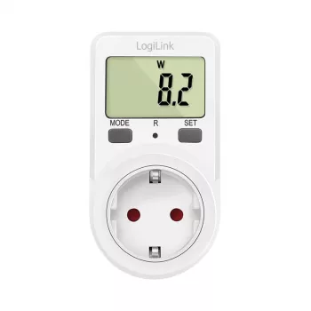 LogiLink Μετρητής Ενεργειακού Κόστους, Οθόνη LCD 1,5 ίντσες, Ενιαίο Τιμολόγιο, Βύσμα Schuko, Λευκό