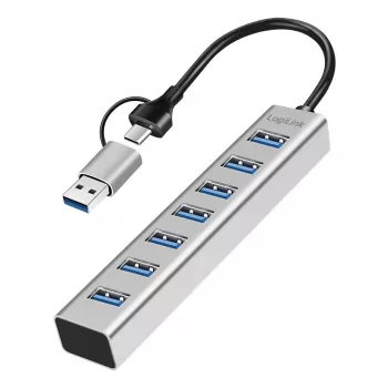 LogiLink USB 3.0 Hub 7x USB-A Καλώδιο Σύνδεσης 2 σε 1 Ασημί