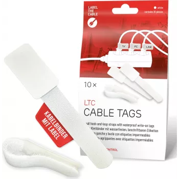 LABEL THE CABLE LTC 2620-10 επαναχρησιμοποιούμενοι ιμάντες καλωδίων με Velcro και ενσωματωμένες ετικέτες, λευκό, συσκευασία 10 τεμ.