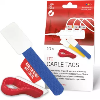 LABEL THE CABLE LTC 2630-10 επαναχρησιμοποιούμενο σετ ιμάντων καλωδίων με Velcro και ετικέτες, μικτές διαστάσεις & χρώματα, 10 τεμ.