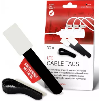 LABEL THE CABLE LTC 2610-30 επαναχρησιμοποιούμενοι ιμάντες καλωδίων με πεδίο ετικέτας, Velcro, μαύρο, συσκευασία 30 τεμ.