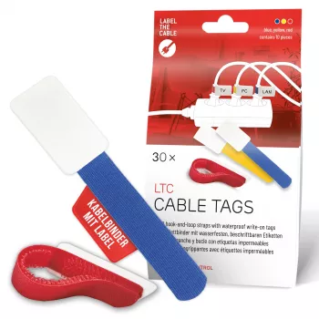 LABEL THE CABLE LTC 2630-30 επαναχρησιμοποιούμενοι ιμάντες καλωδίων με Velcro και πεδίο ετικέτας, σετ 30 τεμ. μικτό