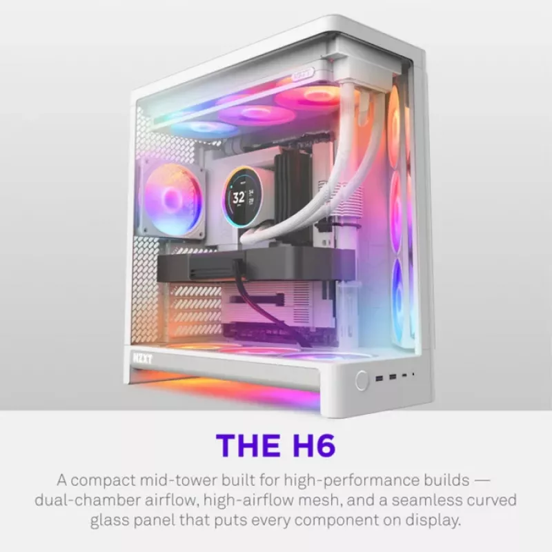 NZXT H6 2026 Mid-Tower Airflow Gaming Κουτί Λευκό Tempered Glass