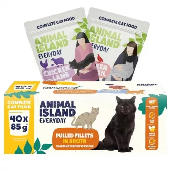 ANIMAL ISLAND Everyday Υγρή τροφή για γάτες σε μείγμα γεύσεων, 40 x 85 g, Πλήρης τροφή για ενήλικες γάτες