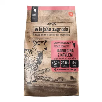 WIEJSKA ZAGRODA αρνί με krill ξηρά τροφή για γάτες - 10kg
