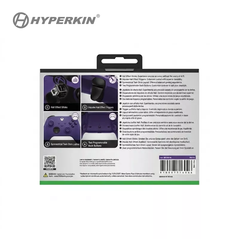 Hyperkin Competitor ενσύρματο χειριστήριο για Xbox Series X|S, Xbox One & PC - μωβ