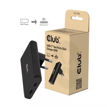 Club 3D CAC-1935 Slim 65W Dual-USB-C-GaN-PD-3.1-PPS φορτιστής, μαύρο