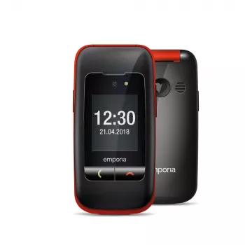 Emporia ONE V200i μαύρο/κόκκινο (2025) – φιλικό προς ηλικιωμένους κινητό τηλέφωνο με κουμπί SOS, βάση φόρτισης και μεγάλα φωτιζόμενα πλήκτρα