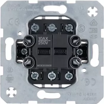 Hager WDE303808 Διπλός διακόπτης αλλαγής μηχανισμός, 2 θέσεων, 10AX, χωνευτός, ξεχωριστές είσοδοι