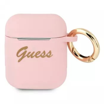GUESS GUA2SSSI Θήκη AirPods 1/2 ροζ σιλικόνη Vintage Script