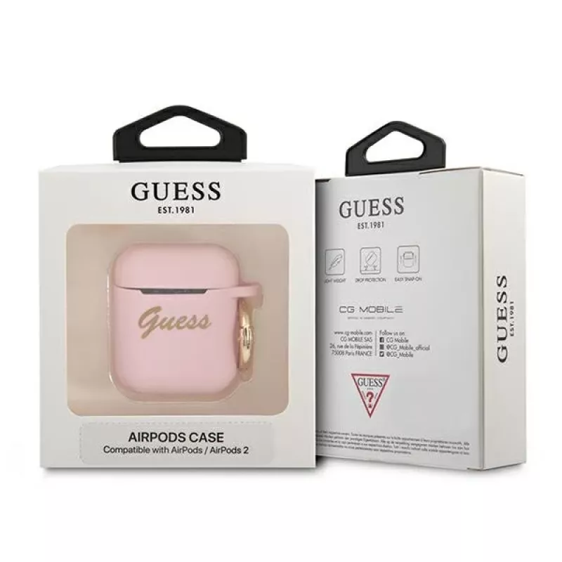 GUESS GUA2SSSI Θήκη AirPods 1/2 ροζ σιλικόνη Vintage Script