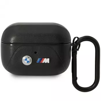 BMW θήκη AirPods Pro δερμάτινη με σχέδιο κυματιστών γραμμών - μαύρο