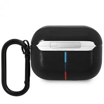 BMW θήκη AirPods Pro δερμάτινη με σχέδιο κυματιστών γραμμών - μαύρο