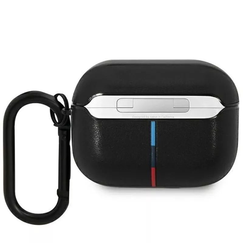 BMW θήκη AirPods Pro δερμάτινη με σχέδιο κυματιστών γραμμών - μαύρο