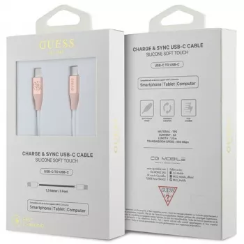 GUESS GUCCLALRGDP Καλώδιο γρήγορης φόρτισης USB-C σε USB-C 1,5 m ροζ με ανάγλυφο λογότυπο