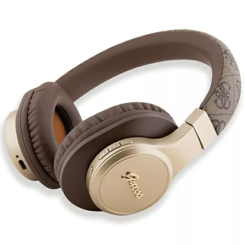 GUESS 4G Script Metal Logo ασύρματα ακουστικά on-ear Bluetooth 5.3 καφέ