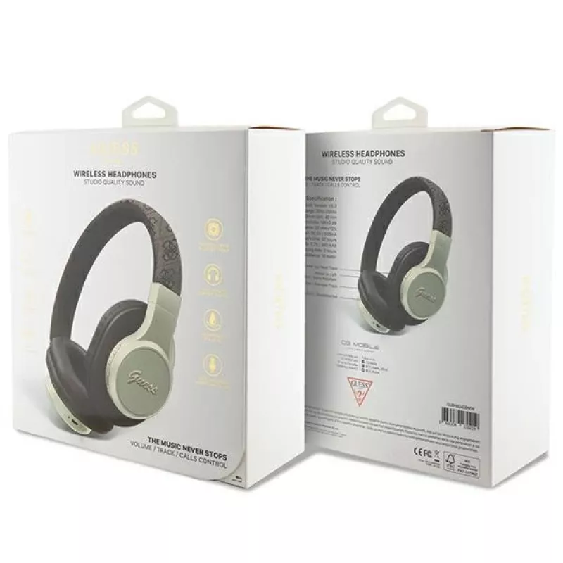GUESS 4G Script Metal Logo ασύρματα ακουστικά on-ear Bluetooth 5.3 καφέ