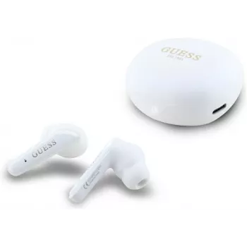 GUESS Flat Classic Logo Electroplated Ασύρματα Ακουστικά True Wireless, Λευκό