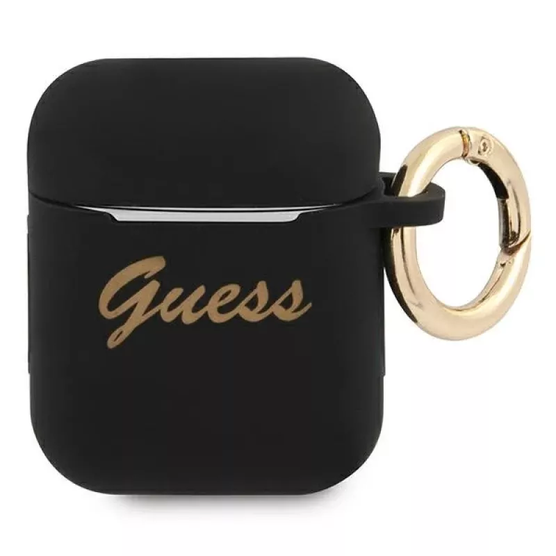 Guess GUA2SSSK Θήκη AirPods 1/2 Μαύρο Σιλικόνη Vintage Script