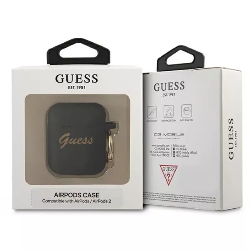 Guess GUA2SSSK Θήκη AirPods 1/2 Μαύρο Σιλικόνη Vintage Script