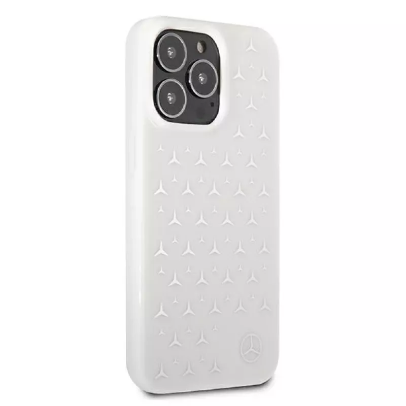 Mercedes-Benz iPhone 13 Pro Max Θήκη Hardcase Ασημί Μοτίβο Αστεριών Λευκό