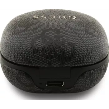 Guess 4G Classic Metal Logo Ασύρματα Ακουστικά Bluetooth True Wireless με ENC και Θήκη Φόρτισης, Μαύρο