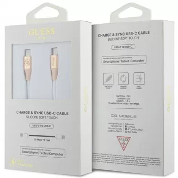 GUESS GUCCLALRGDD Καλώδιο USB-C σε USB-C 1,5 m Ταχεία Φόρτιση Ανοιχτόχρυσο Ανάγλυφο Λογότυπο