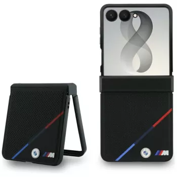 BMW M Θήκη MagSafe Δέρμα Perforated Tricolor Stripe για Samsung Galaxy Z Flip8 - Μαύρο