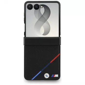 BMW M Θήκη MagSafe Δέρμα Perforated Tricolor Stripe για Samsung Galaxy Z Flip8 - Μαύρο