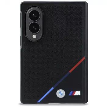 BMW M Θήκη MagSafe Δέρμα Perforated Tricolor Stripe Μεταλλικά Λογότυπα για Samsung Galaxy Z Fold8 - Μαύρο
