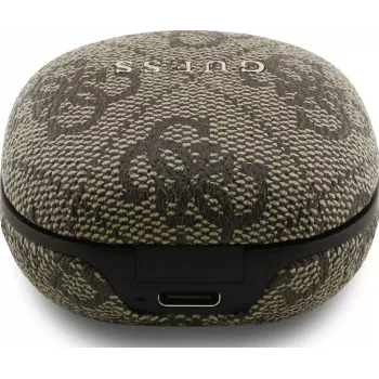 Guess 4G Classic Metal Logo Ασύρματα Ακουστικά True Wireless με ENC και Θήκη Φόρτισης (Καφέ)