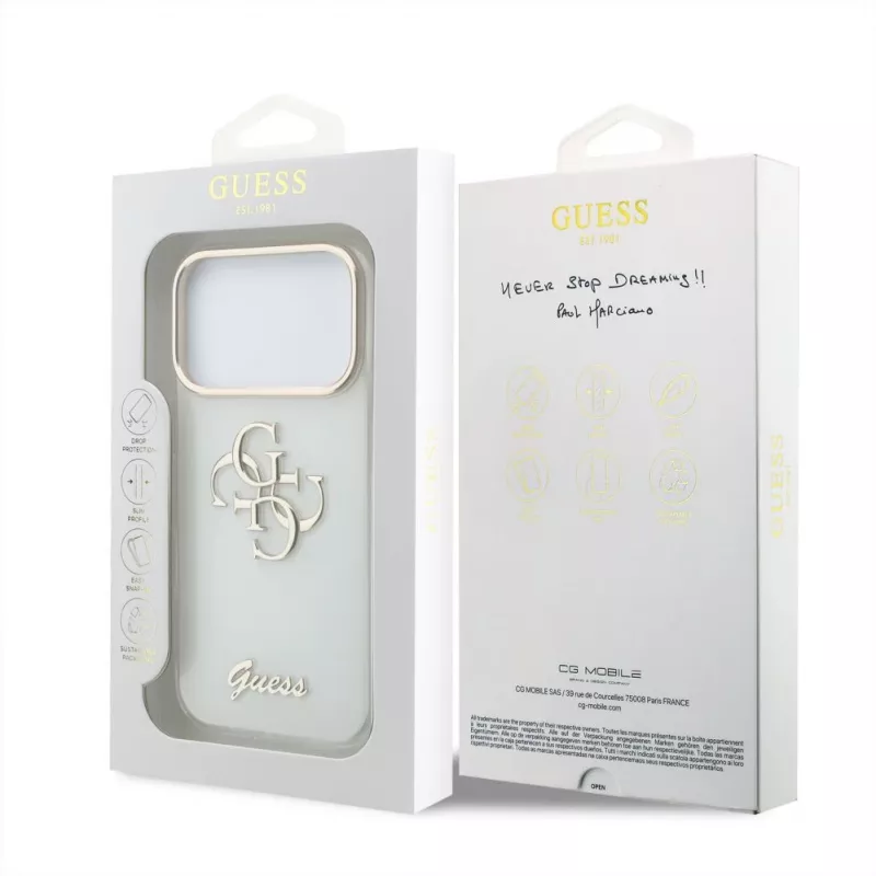 GUESS 4G Script Metal προστατευτική θήκη για iPhone 18 Pro Max / 17 Pro Max - λευκό