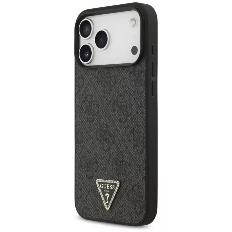 GUESS δερμάτινη 4G Triangle Strass MagSafe θήκη για iPhone 18 Pro Max / 17 Pro Max - μαύρο